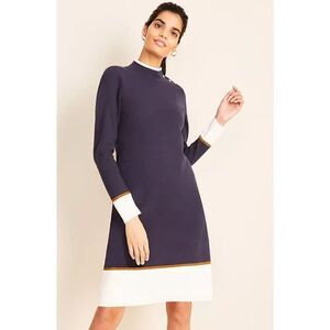 Ann Taylor navy and white mock neck color block sweater dress - S